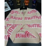 MIU MIU bump rose pink stripe letter jacquard mohair